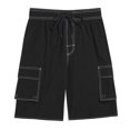 thumbnail image 3 of BADHUB Drawstring Cargo Shorts for Men Stretch Elastic Waist Work Shorts Casual Ripstop Solid Color Hiking Shorts Black 40, 3 of 7