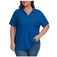 thumbnail image 1 of Timegard Hauts pour Femmes Grande Taille Col à Revers Col en V Manches Courtes T-Shirts Basiques Confortables Hauts Décontractés Amples, 1 of 8