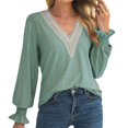 thumbnail image 1 of Womens V- Neck Hollow Lace Stitching Recreational Trumpet Sleeve Long Sleeve Tops, 1 of 1