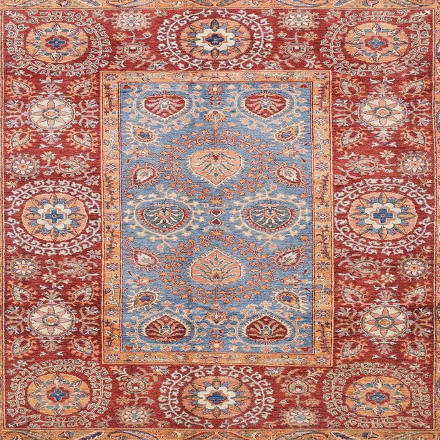 Ahgly Company Tapis d'Intérieur Carrés Abstraits Rouges Orientaux, 8 Pieds Carré