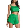 thumbnail image 1 of Womens 2 Piece Outfits Lounge Matching Sets Cotton Linen Shorts Open Back Crop Tops Trendy Clothes Summer Vacation Set, 1 of 7