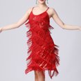 thumbnail image 2 of Robe Mini Unie Sans Manches à Paillettes et Plumes pour Femmes, à Bretelles, Col Ras du Cou, 2 of 9