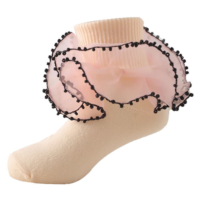 Zanarzt Girls Ruffle Ankle Dress Socks Toddler Socks Floor Socks Lace Socks with Ripple and Ruffle Socks for Toddler Girls Orange,4-6 Years