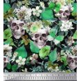 thumbnail image 1 of Soimoi Green Poly Georgette Fabric Skull & Anemone Flower Printed Fabric 1 Yard 52 Inch Wide, 1 of 3