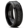 thumbnail image 1 of Mens Tungsten Ring Black Stainless Steel Wedding Band 7 Round Cubic Zirconia 8MM, 1 of 3