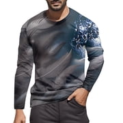 LUOGENLI T-shirts Homme pour Hommes Homme Automne et Hiver Mode Imprimé Rond Col Long Manche T-Shirt Retro Full Print Tops Hommes T-shirts Graphic Tees Vintage St. Patrick's Day Grey XXL