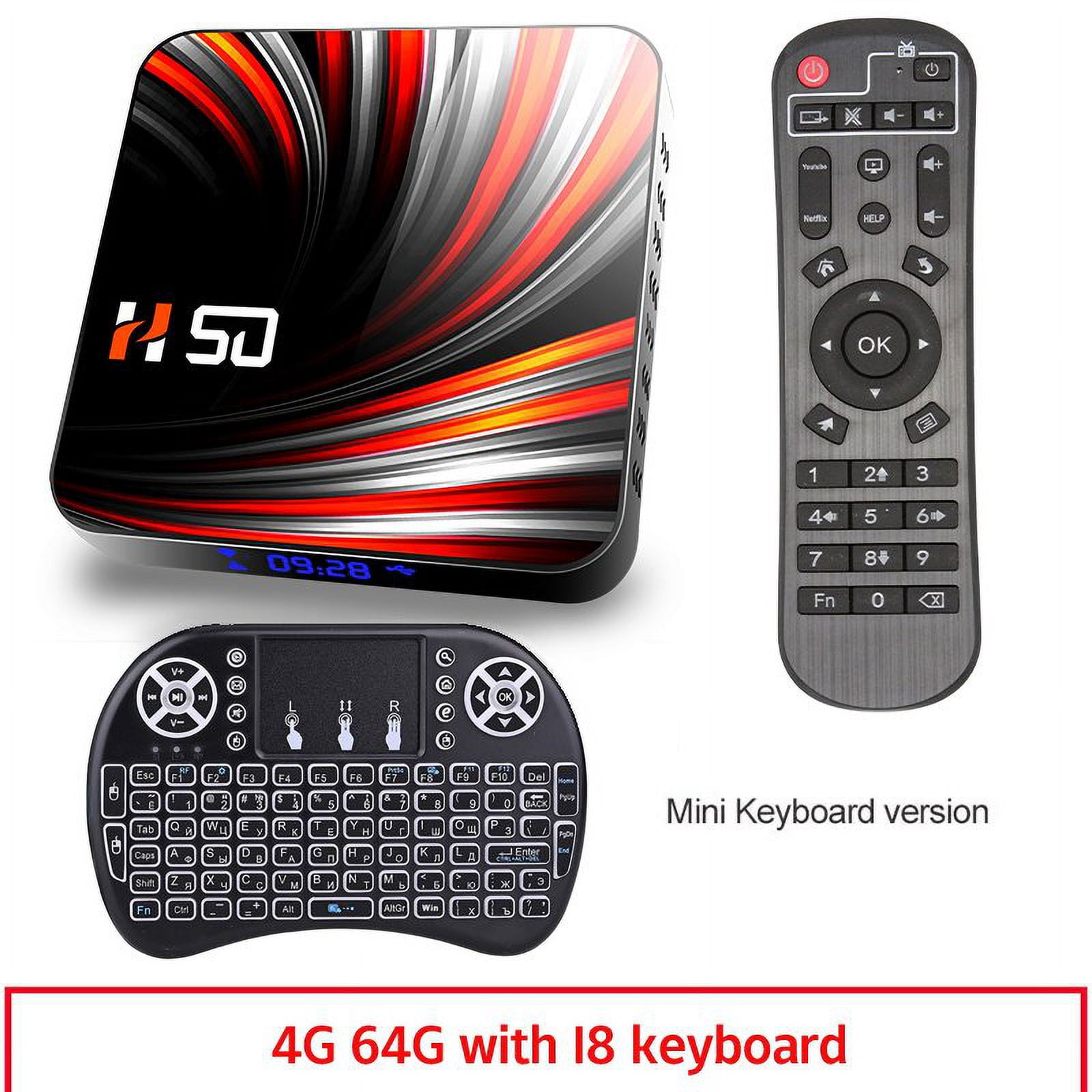For Android Tv Box Android 10.0 4k 4gb 32gb 64gb Media Player 3d Video Smart Tv Box 4+64G_Australian plug+I8 Keyboard
