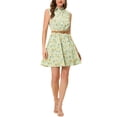 thumbnail image 1 of INSPIRE CHIC Robe Sans Manches à Imprimé Floral pour Femme, Demi-Patte de Boutonnage, Longueur Genou, Ceinturée, Printemps, m Vert Pâle-Jaune Floral, 1 of 8