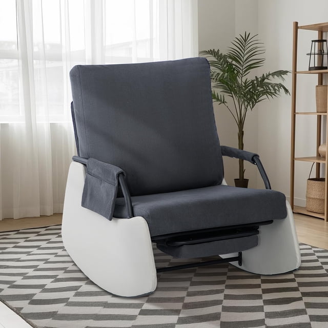 Modern Rocking Recliner Chair, Upholstered Seating Glider Recliner Chair with Side Pocket, Three Levels of Adjustment