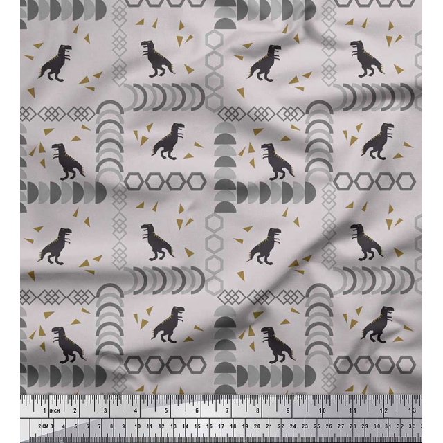Soimoi Moss Georgette Fabric Geometric Shapes & Dinosaur Animal Print Fabric by The Yard 42 Inch Wide