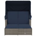 thumbnail image 2 of vidaXL Double Sun Lounger with Canopy and Cushions Grey Poly Rattan, 2 of 5