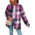 thumbnail image 1 of ORUYROP Womens Long Sleeve Plaid Shirts Flannel Lapel Button Down Shacket Jacket Coats, 1 of 6