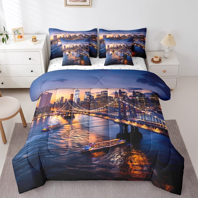YST New York City Comforter Set, 7-Piece, Cityscape, Full