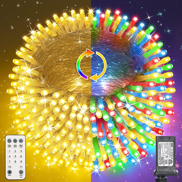 Color Changing Christmas Lights, 164ft 500 LED Warm White & Multicolor Christmas String Lights with Remote, 11 Modes Christmas Twinkle Lights for Christmas Party, Garden, Xmas Tree Decorations