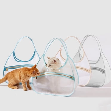 sdhkgrrt Moins de 5 $ 4 Pcs Sac pour Animal Transparent, Sac de Transport pour Chat en Maille de Nylon Transparente, Transporteur de Voyage pour Animal Pliable et Portable avec Bandoulière, Sac à Dos Respirant à Main pour Chat pour Petit