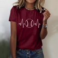 thumbnail image 4 of adviicd T-Shirts Femmes T-Shirt Rayé Manches Courtes Col Rond Basique Vin,TTG, 4 of 5