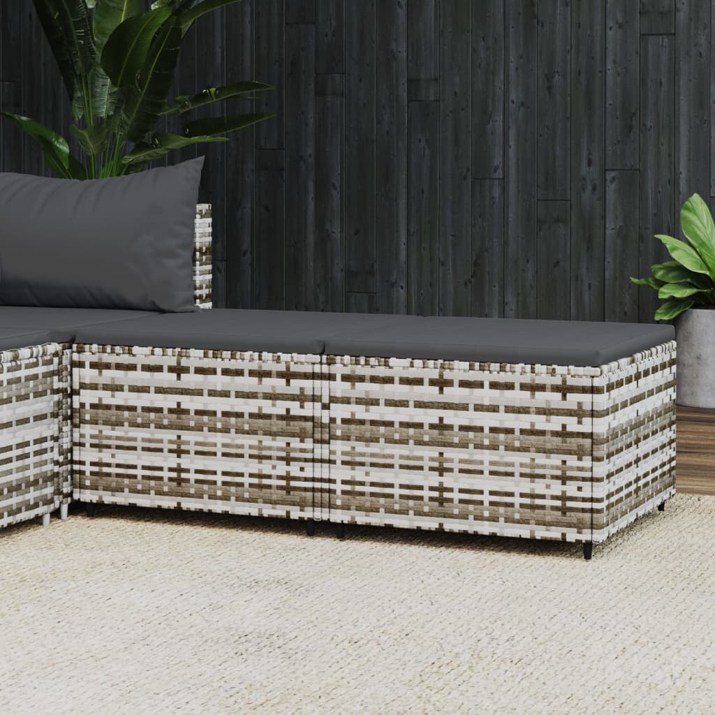 vidaXL Garden Footrests with Cushions 2 pcs Grey Poly Rattan