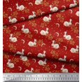 thumbnail image 2 of Soimoi Japan Crepe Satin Fabric Dot,Leaves & Rabbit Animal Print Sewing Fabric Yard 42 Inch Wide, 2 of 3