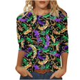 thumbnail image 1 of Penkiiy 2024 Chemise Manches 3/4 Mardi Gras Blouse Fantaisie Carnaval Masque Imprimé Tunique Thème Fête Col Rond Tee S Multicolore, 1 of 5