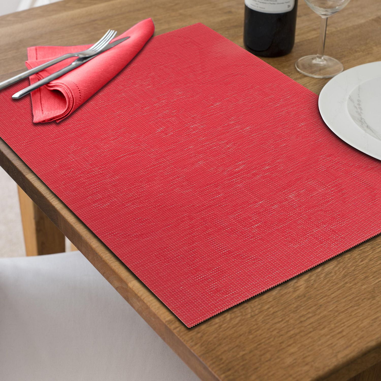 IH Casa Decor Vinyl Placemat Damask Red - Ensemble De 12