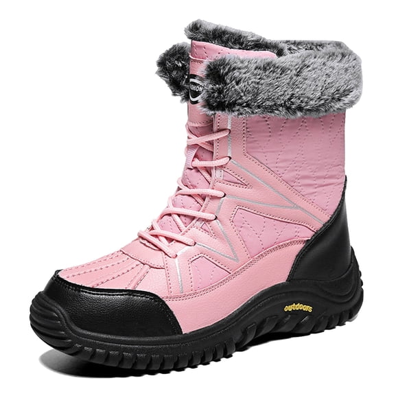 YOUSNH Women's Winter Boots Warm Lined Ladies Snow Boots Fashion Mid Carf Leather Boots Lace up Insulated Women Boots Pink 6