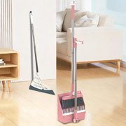 Fwttom Plastic Broom and Dustpan Set, Brooms Set Home Cleaning Brooms & Dustpan Combo Set Rotating Foldable Storage Soft-Bristle Brooms