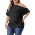 thumbnail image 4 of Agnes Orinda Women's Plus Size Tops Solid One Shoulder Short Sleeve Casual Blouses 3X Black, 4 of 6