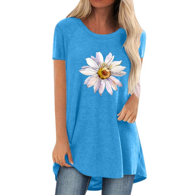 Pompotops Women Fashion Casual Printing Shirts Short Sleeve Loose Tee Tops Tunic Blouse