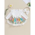 thumbnail image 2 of FOCUSNORM Barboteuse-Robe d'Automne pour Bébé Fille à Manches Longues, Broderie Florale, Tulle Patchwork, Barboteuse avec Bandeau, 2 of 9