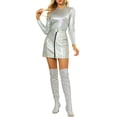 thumbnail image 2 of INSPIRE CHIC Haut d'Halloween pour Femme à Manches Longues Scintillant Pailleté Brillant Métallisé Hauts TG Argent, 2 of 6