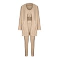 thumbnail image 2 of Innerwin Ensemble Cardigan Ouvert pour Femmes, Survêtement 3 Pcs, Couleur Unie, Ensemble de Détente Régulier Camel S, 2 of 7