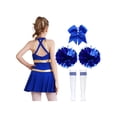 thumbnail image 2 of Runhomal Costume de Pom-Pom Girl pour Filles Enfants Halloween Carnaval Uniforme de Cheerleading Robe de Danse Sans Manches avec Pompons B Bleu 10, 2 of 7