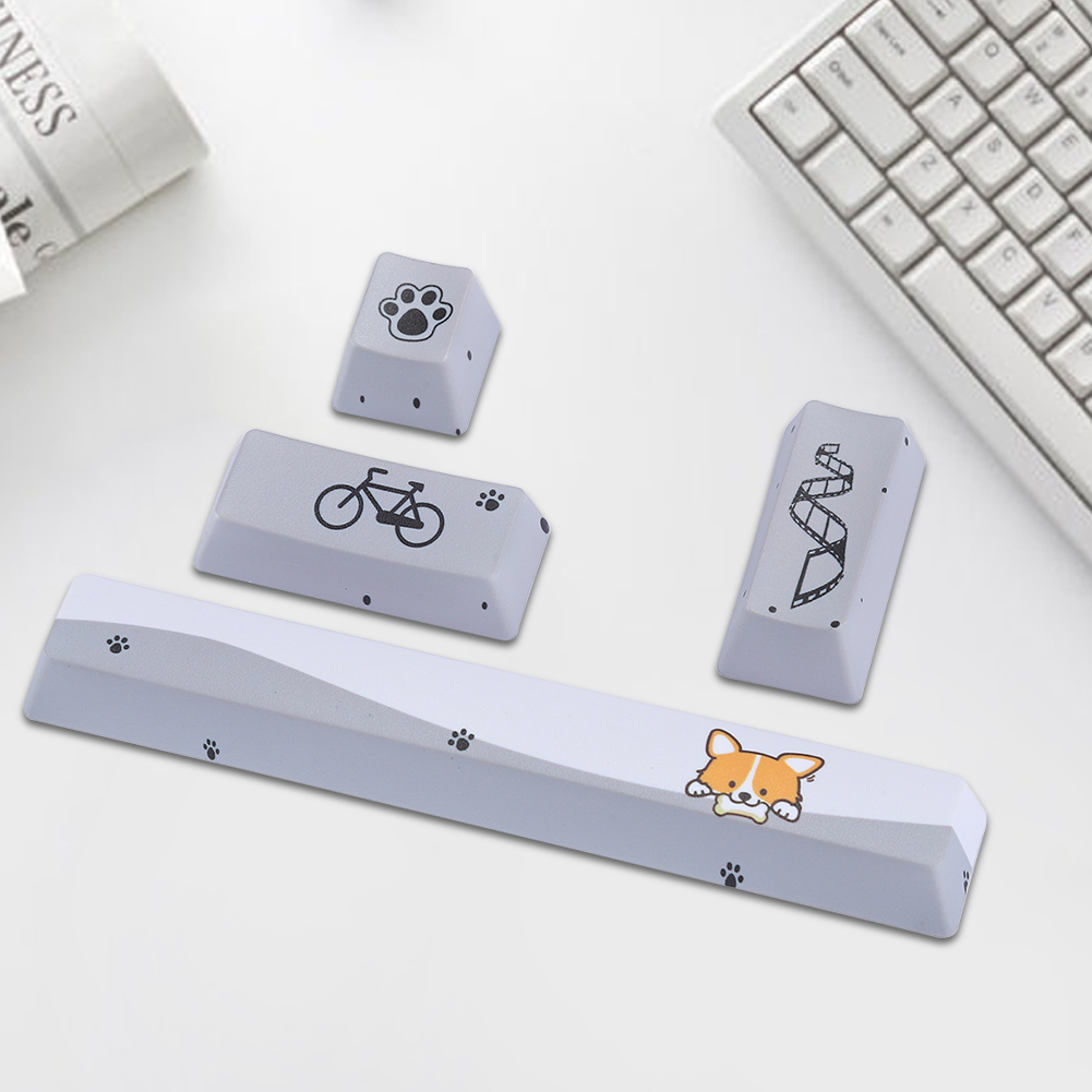 Mechanical Keycap, Keyboard , Cute Five-sided Dyed For Mechanical Keyboard, Little Gray Dog Pattern, 4Pcs