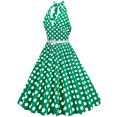 thumbnail image 2 of Birdeem Robe de Soirée pour Femmes, Confortable, d'Été, à Manches Courtes, Dos Nu, Col en V, Vintage, Coupe Régulière, à Pois, 2 of 7