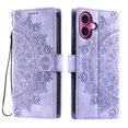 thumbnail image 2 of Flip Case for iPhone 16 Plus , Totem Embossed Flowers Premium PU Leather Wallet Folio Cover with Card Holder Kickstand Compatible with iPhone 16 Plus - Light Purple, 2 of 13
