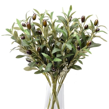 TETOU Lot de 5 Branches d'Olivier Tiges de Verdure Artificielles Feuilles d'Olivier Fruits Soie