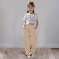 thumbnail image 2 of Girls Linen Pants Pants for Gymnastics Girls Medium And Large Children Casual Girls Solid Color Drawstring Sweatpants, 2 of 6