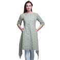 thumbnail image 1 of Bimba Blue Rabbit & Birds Floral Asymmetric Kurta Indian Tunic Tops For Women Printed Indian Clothing X-Large, 1 of 6