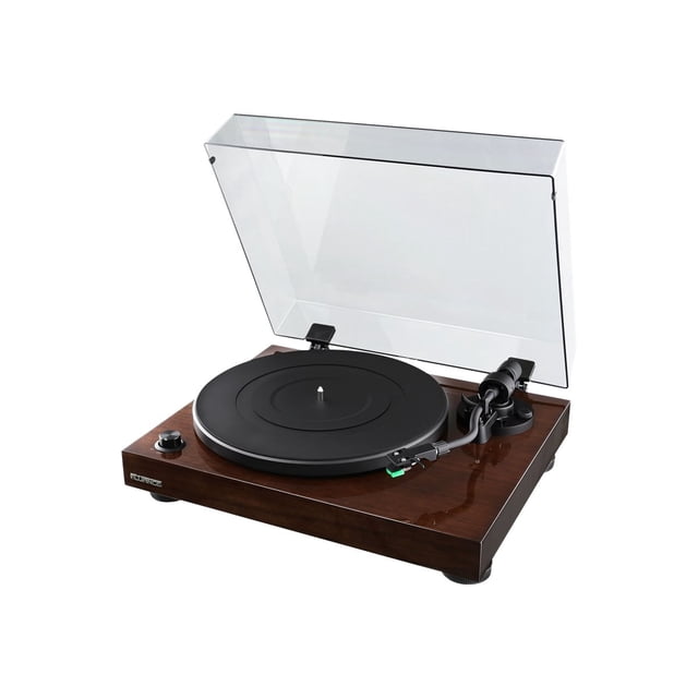 Fluance RT81 Plateau Tournant à Fini Noyer Lustré, Conçu pour la Lecture de Disques Vinyles avec Mécanisme à Courroie, Stylet Audio Technica AT95E, Bras de Ton de Type S et Système Antipatinage. Comprend des Pieds d'Isolation Sonore, un Couvercle Antipoussière transparent et des Composants Haut de Gamme pour des Performances Audio Haute Fidélité.