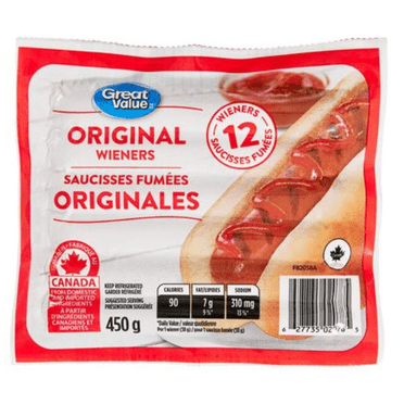 Great Value Refrigerated Original Wieners Hot Dogs, 12-Pack, 450 g