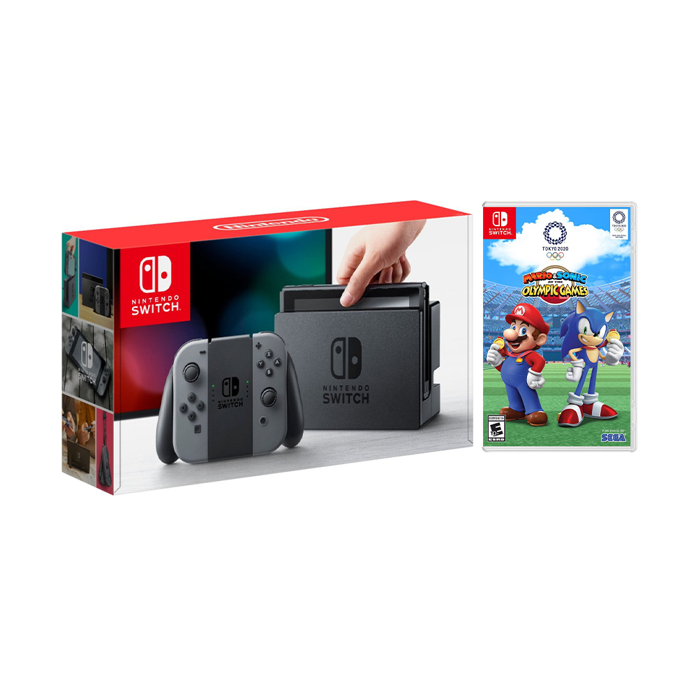 Nintendo Switch Gray Joy-Con Console Bundle with Mario & Sonic at the Olympic Games: Tokyo 2020 NS Game Disc - 2019 New Game!