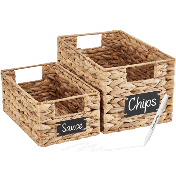 DECOMOMO Wicker Baskets, Pantry Baskets Organization and Storage, Water Hyacinth Storage Baskets, Woven Storage Basket (Natural, Set of 2)