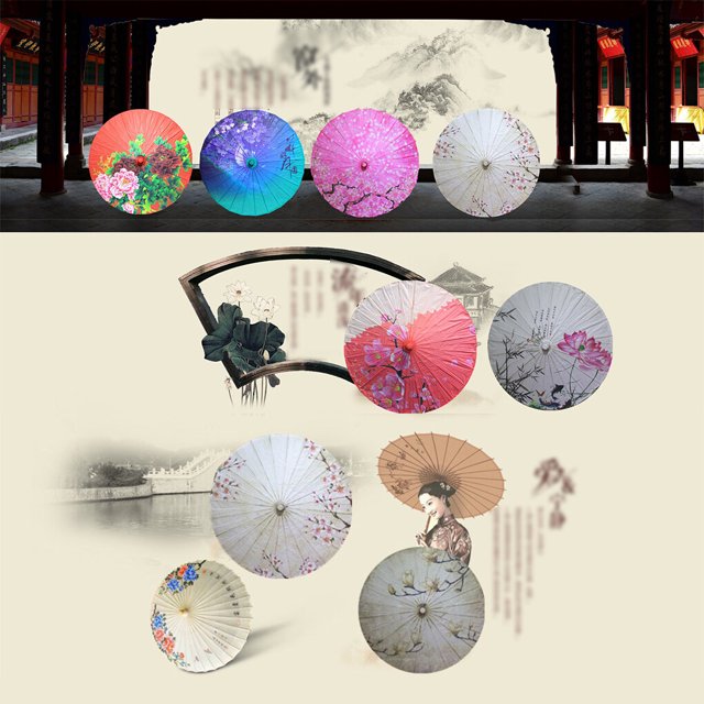 pitrice Silk Cloth Umbrella Traditional Chinese Style Oil Paper Female Classical Dance Decorative Parasol Costume Photography Props Type 7