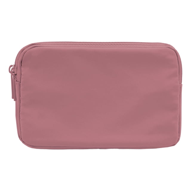 Mine double detachable pouch in blush, a compact rectangular organizer with smooth, wipe-clean fabric and two zippered compartments that detach for flexible travel toiletry kit use.