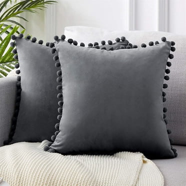 Ensemble de 2 Coussins en Velours avec Pompons Housses de Coussin de Couleur Unie Coussins Décoratifs Coussins Coussins d'Assise Coussins Décoratifs Coussins de Canapé pour Sofa, Chambre, Bureau 45x45 cm