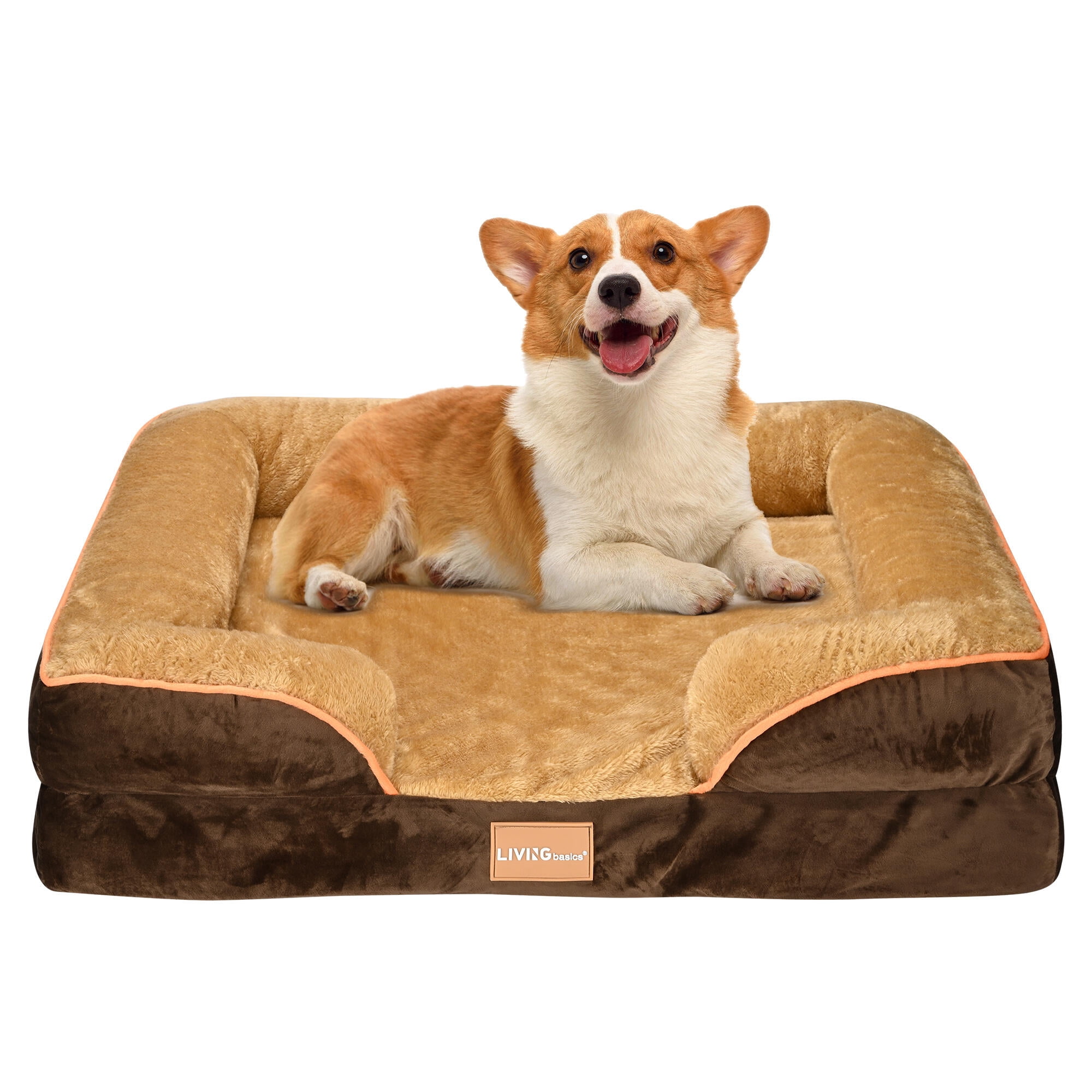 LIVINGbasics Dog Pillow Beds, Bolster Pet Bed Couch with Removable Washable Cover for Medium Large Dogs, 27.6x23.6x6.3 Inches