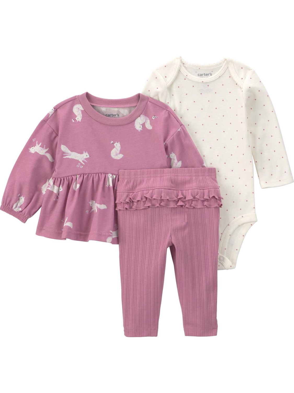 Carter's Child of Mine Baby Girl 3-Piece Fox Bodysuit and Pant Set