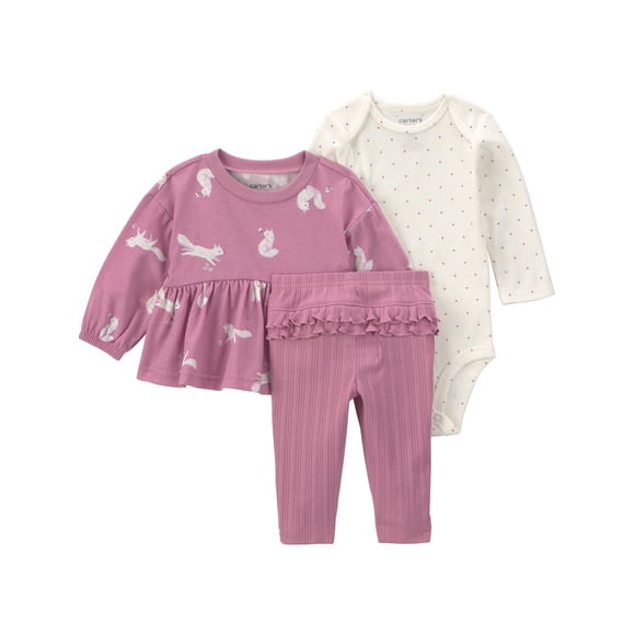 Ensemble body et pantalon 3 pièces pour bébé fille Carter's Child of Mine, motif renard