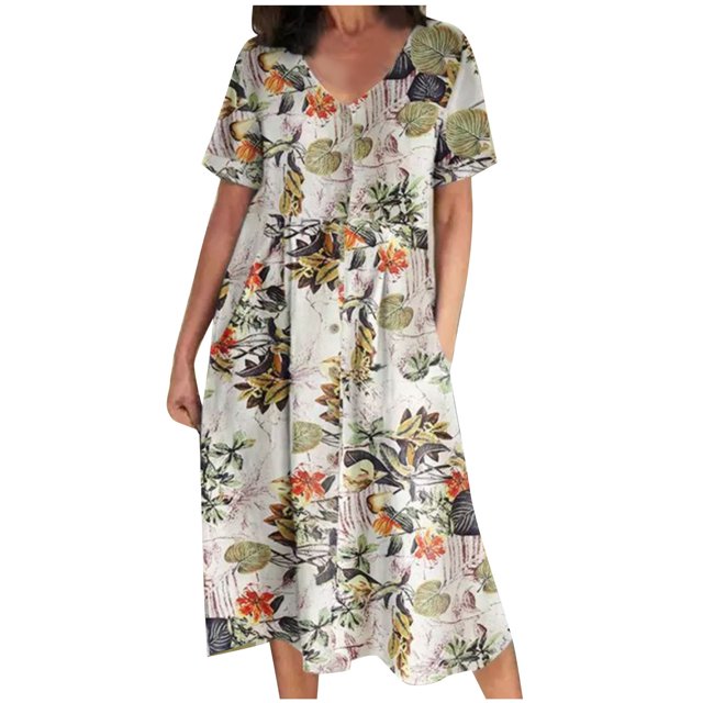 Birdeem Robe Décontractée pour Femmes, Mode Aguichant Vintage, Col en V, Manches Courtes, Boutons, Poche