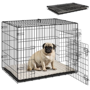 PawHut 30" Dog Crate, Folding Metal Dog Kennel with 2 Doors, Tray, Cushion